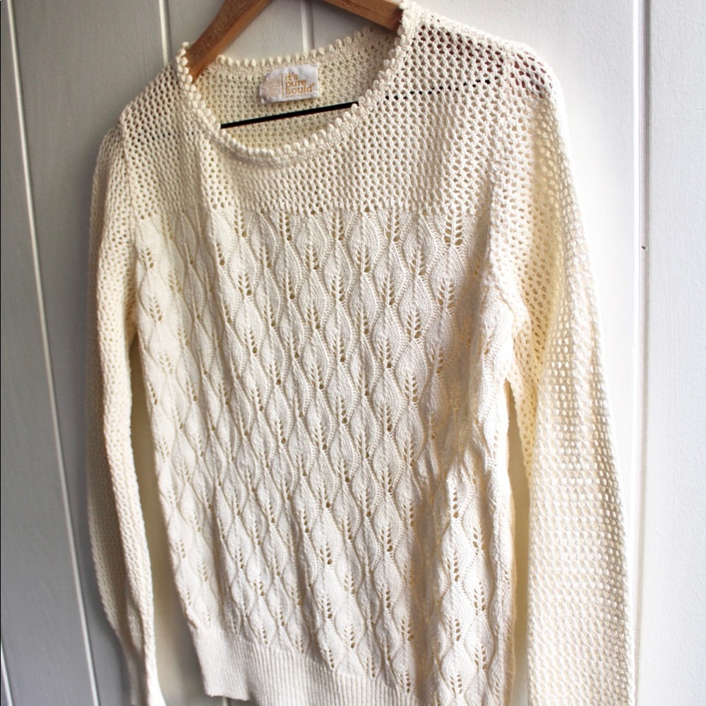 1980s Vintage Crochet Sweater Ivory Crewneck Lightwei… - Gem